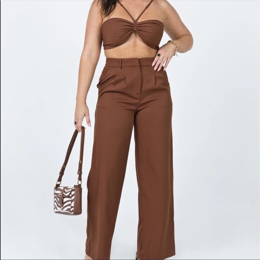 princess polly chocolate two piece trouser set